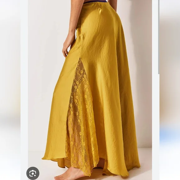 free people ♡ make you mine 1/2 half slip lace satin skirt bitter oil yellow - Picture 2 of 13